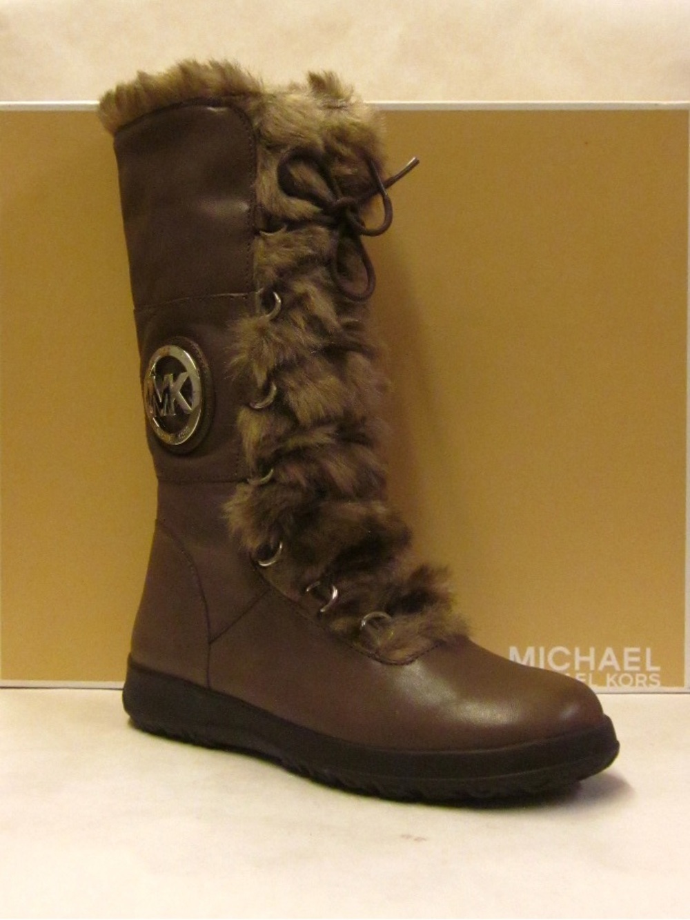Michael Kors Brown Fur-Trim Lace-Up Women's Boot - Picture 2 of 4